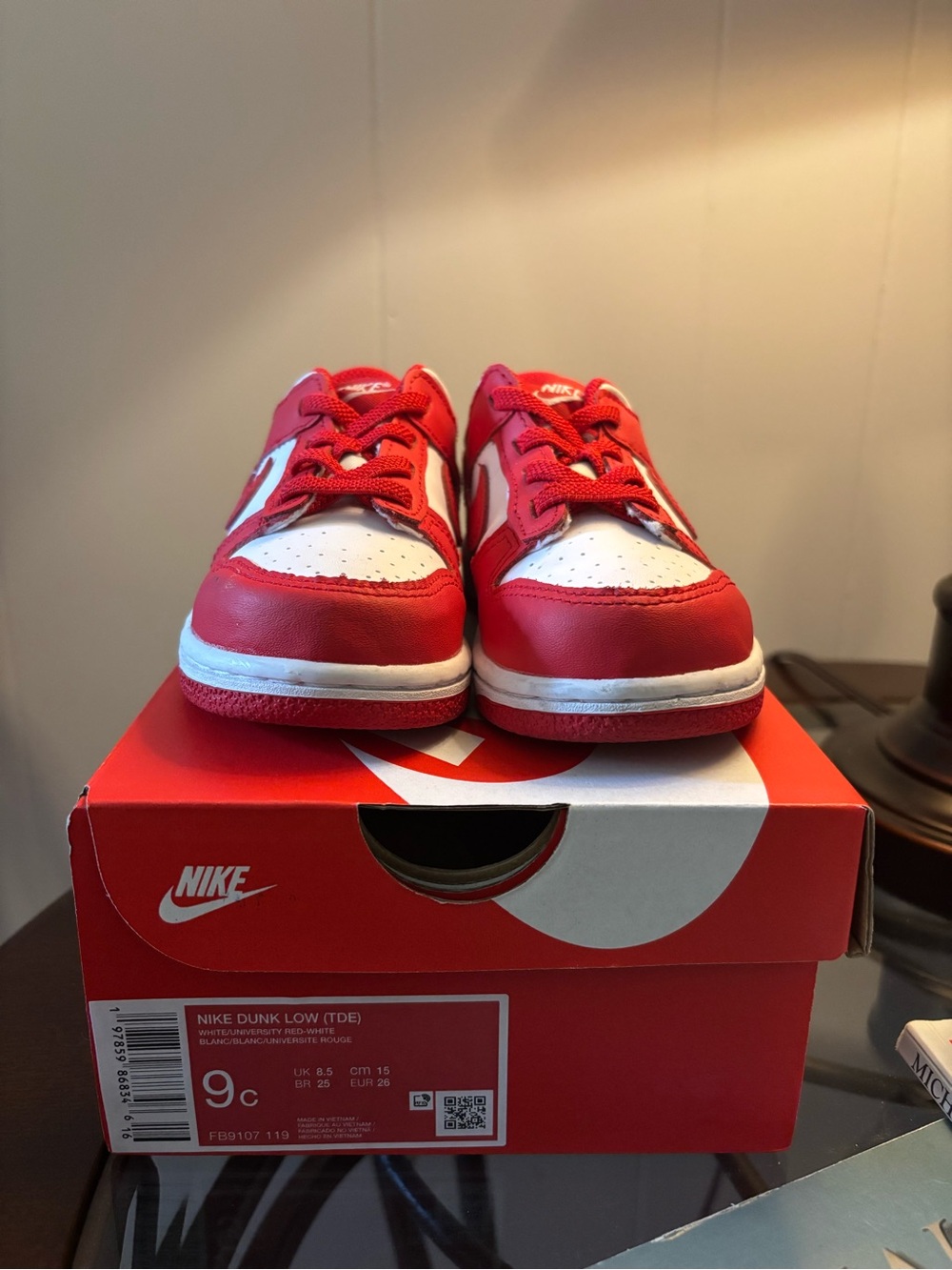 Nike Kids' Red and White Dunk Low Sneakers Toddler Size 8.5c